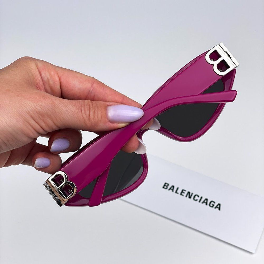 🔥 Balenciaga BB0095S 017 Sunglasses Fuchsia Pink Silver Grey Cat Eye Unisex